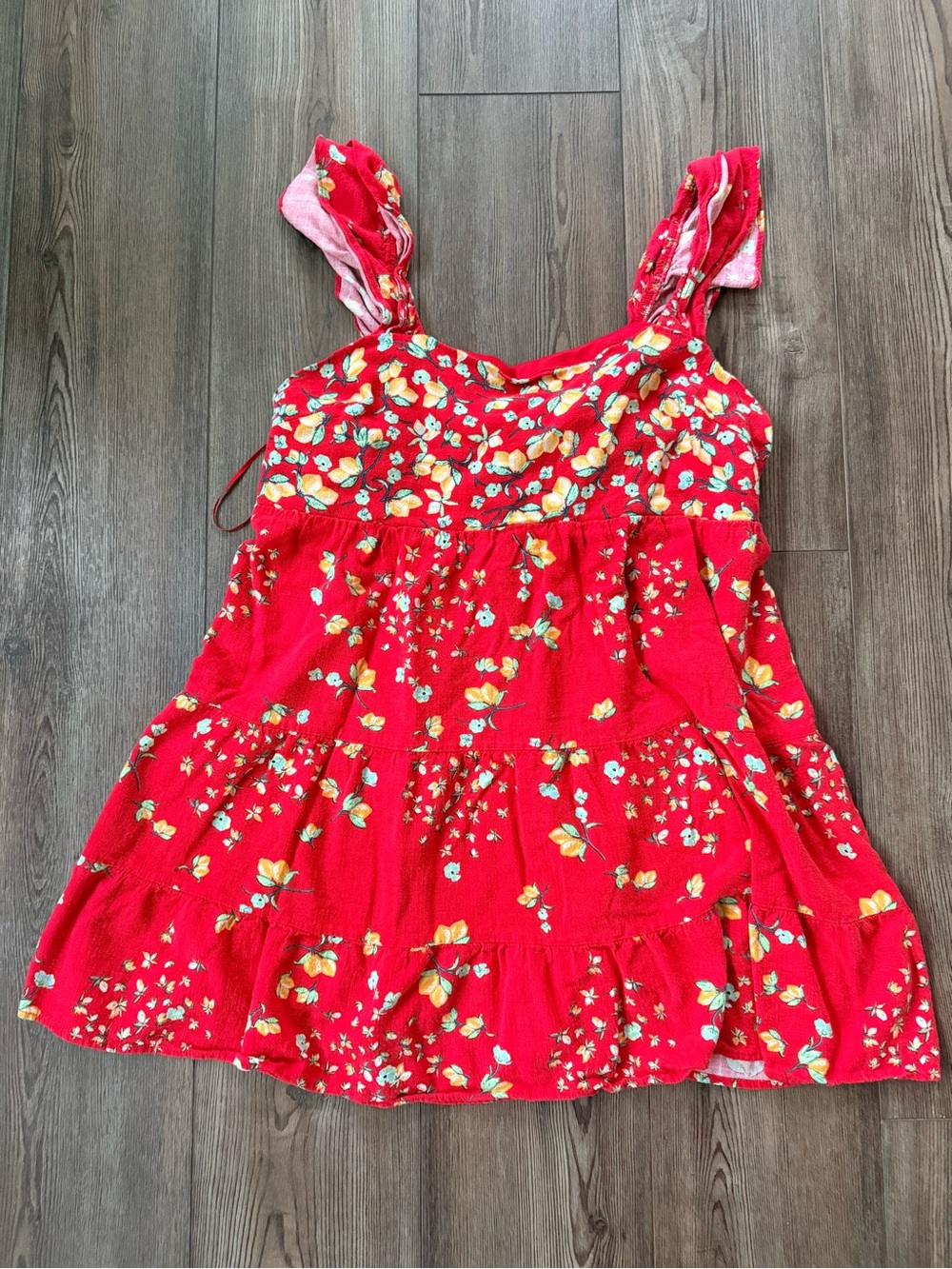 LC Lauren Conrad Red Floral Tiered Sundress